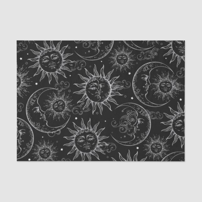 Black Magic Vintag Celestial Sun Moon Stars Seidenpapier (Vorderseite)