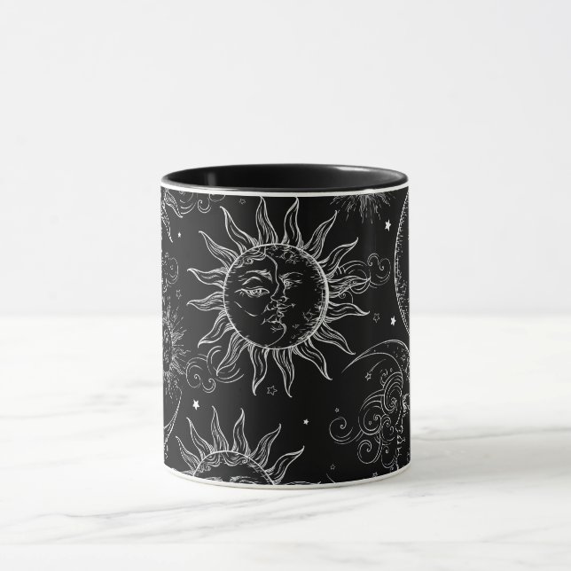 Black Magic Vintag Celestial Sun Moon Stars Tasse (Zentrum)