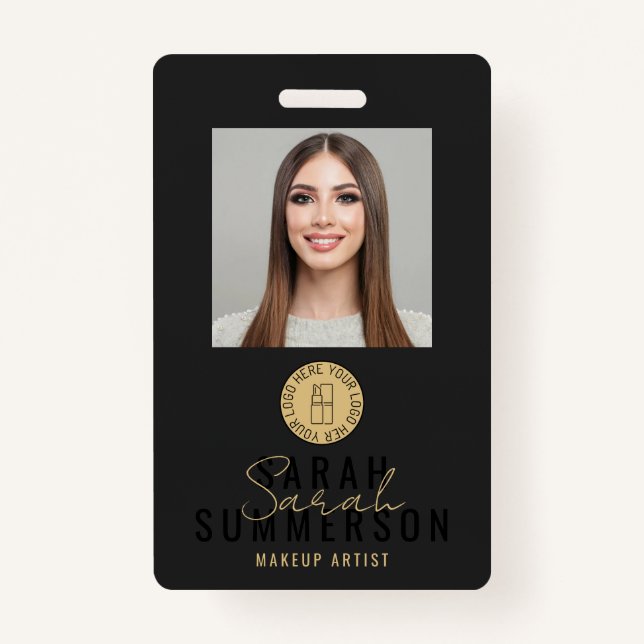 Black Makeup Artist Beauty Salon Employee ID Ausweis (Vorderseite)