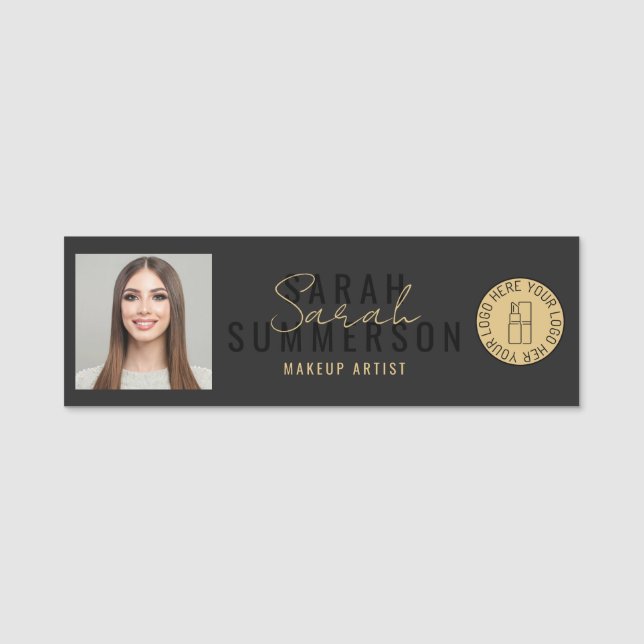 Black Makeup Artist Beauty Salon Employee ID Namensschild (Vorderseite)
