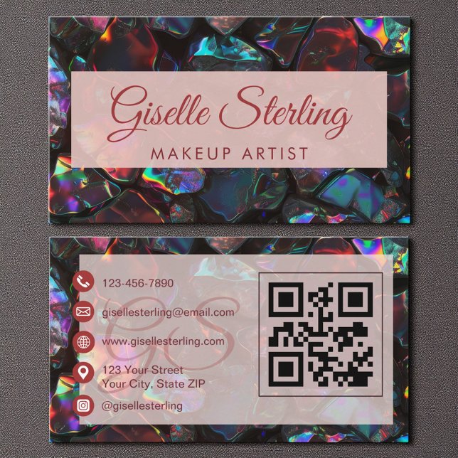Black Makeup Artist Opal Gemstone QR Code Visitenkarte (Von Creator hochgeladen)