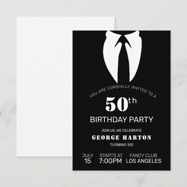 Black Man Anzug Birthday Einladung (Vorne/Hinten)