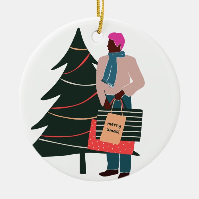 Black Man Pink Hair Weihnachten Keramik Ornament (Vorne)