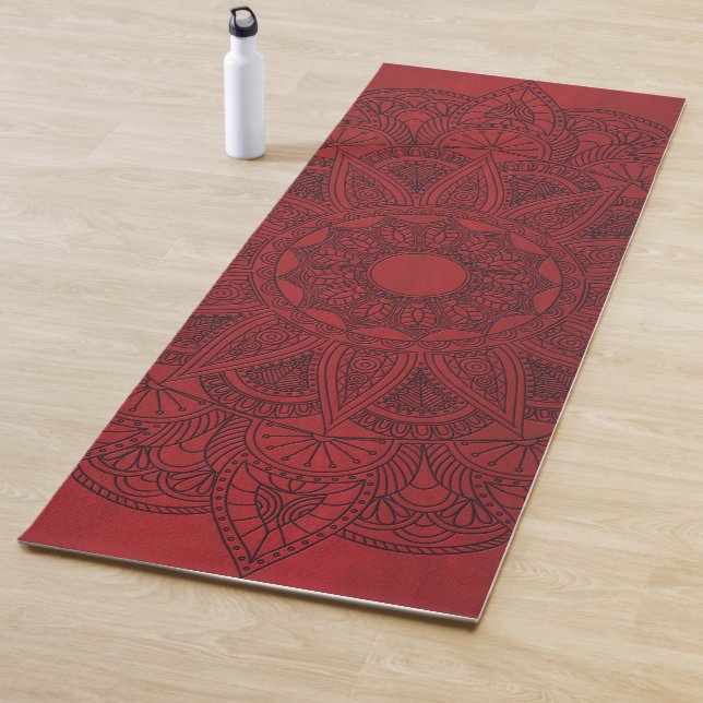 Black Mandala auf der Roten Ebene Hintergrund Yogamatte (Beispiel)