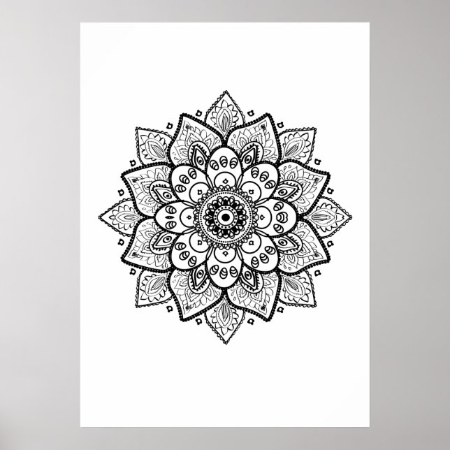 Black Mandala auf Weiß Poster (Vorne)