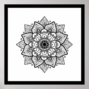 Black Mandala auf weißem Poster
