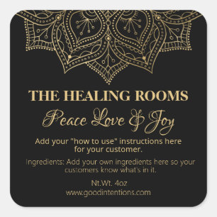 Black Mandala Natural Therapies Labels Quadratischer Aufkleber