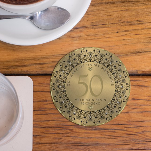 Black Mandala On Gold 50 Jahre Hochzeit Getränkeuntersetzer (Von Creator hochgeladen)