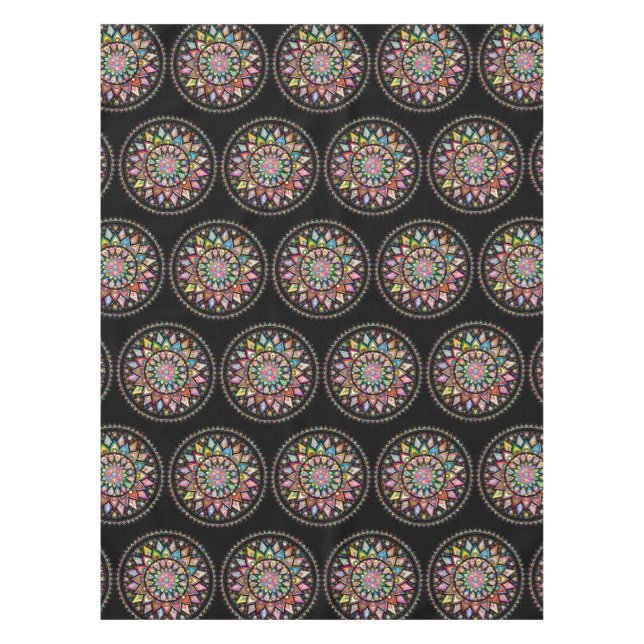 Black Mandala Rainbow Indian Pattern Tableclout Tischdecke (Vorderseite)