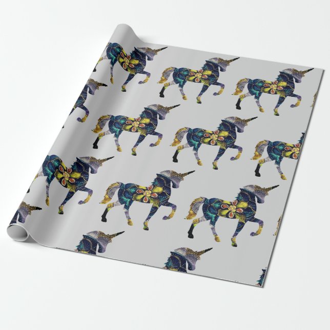 Black Mandala Unicorn Art Geschenkpapier (Ungerollt)