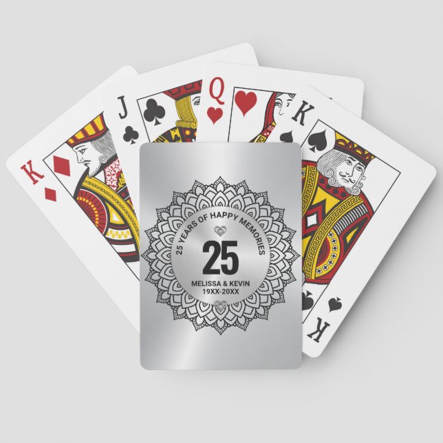 Black Mandala zum 25. Hochzeitstag Spielkarten (Rückseite)