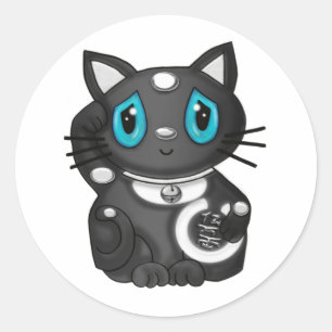 Black Maneki Neko Bekoning Viel Glück Cat Runder Aufkleber