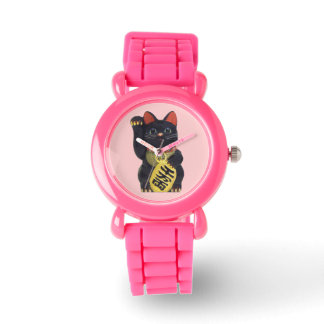 Black Maneki Neko Cat Wristwatch Armbanduhr
