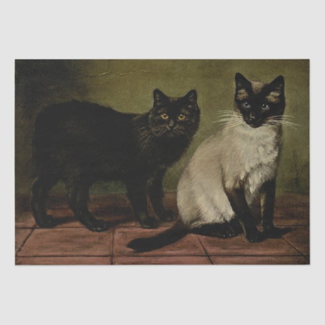 Black Manx und Siamese Cat Ephemera Decoupage Seidenpapier (Vorderseite)