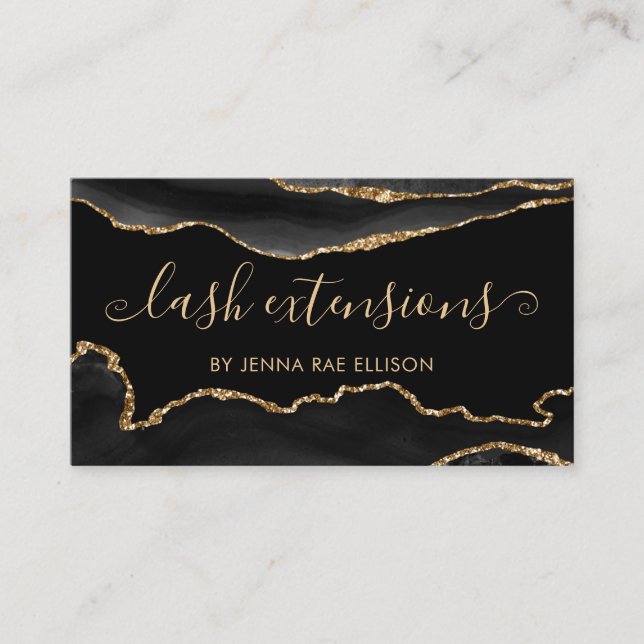 Black Marble Agate Classy Chic Lash Aftercare Visitenkarte (Vorderseite)