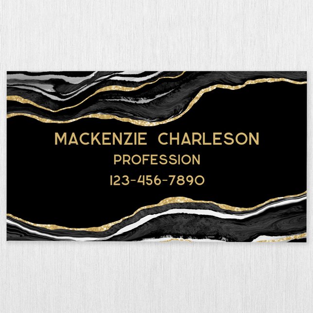 Black Marble Agate Geode Gold Glitzer Magnetische Visitenkarte (Black agate marble geode gold glitter effect magnetic business card)