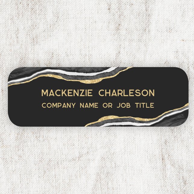 Black Marble Agate Gold Glitzer Business Namensschild (Black marble agate geode gold effect modern business name badge or tag)