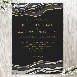 Black Marble Agate Gold Glitzer Elegante Hochzeit Einladung