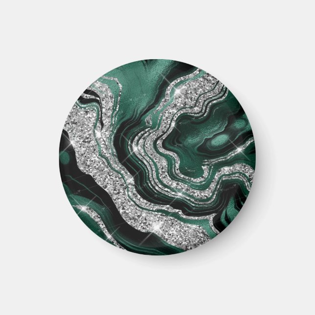 Black Marble Agate Gold Glitzer Magnet (Vorne)