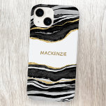 Black Marble Agate Gold Glitzer Personalisiert Case-Mate iPhone 14 Hülle<br><div class="desc">Schwarz-Weiß-Aquarell-Marmor-Design mit Imitaten goldenen Glitzer Details. Ändern Sie den Namen zum Anpassen.</div>