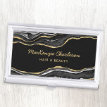 Black Marble Agate Gold Glitzer Visitenkarten Dose<br><div class="desc">Elegantes,  schwarz-agate Marmor-Design mit Imitaten goldenen Glitzer. Ideal für Haar- und Schminkkünstler,  Schönheits- und Nagelstudios und vieles mehr. Ändern Sie die Details,  um sie anzupassen.</div>