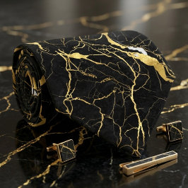 Black Marble and Gold Veins Elegant Pattern Krawatte