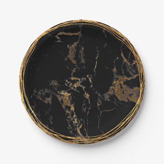 Black Marble Glam Golden Birtday Party Pappteller (Vorderseite)
