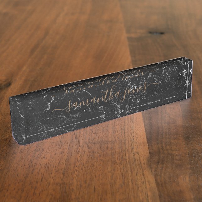 Black Marble Gold Classic Personalisiert Namensplakette (Seite)