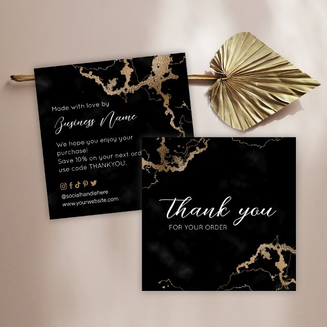 Black Marble Gold Elegant Vielen Dank für den Kauf Quadratische Visitenkarte (Von Creator hochgeladen)