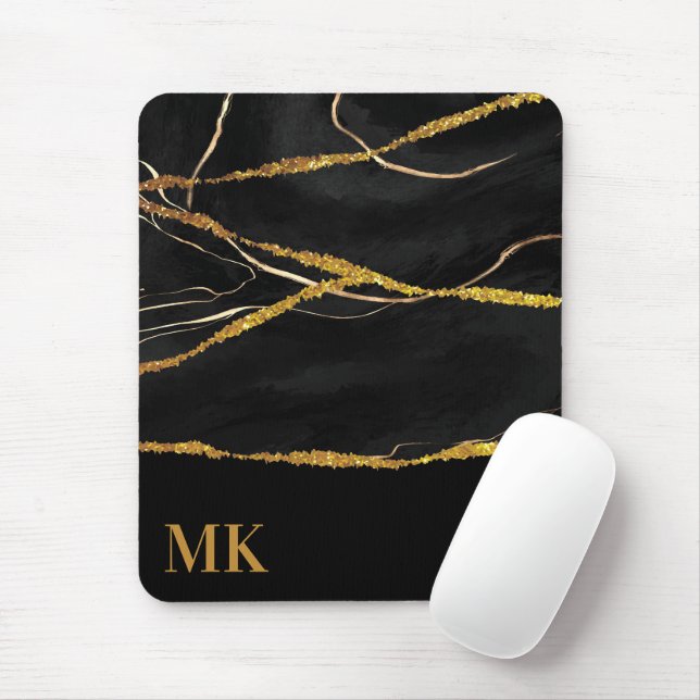 Black Marble Gold Glitzer Mousepad (Mit Mouse)