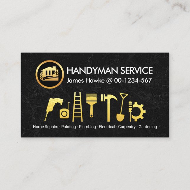 Black Marble Gold Handyman Tools Visitenkarte (Vorderseite)