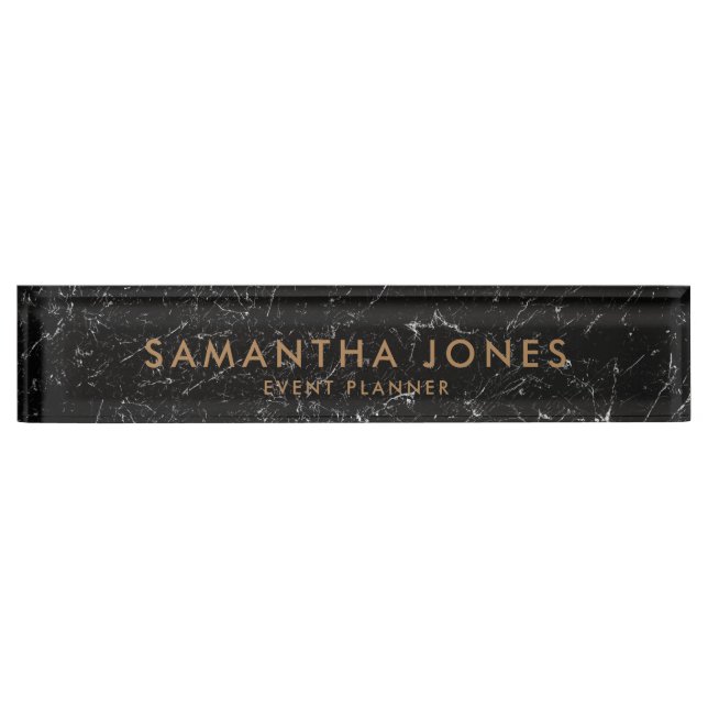 Black Marble Gold Minimal Event Planner Namensschi Namensplakette (Vorderseite)