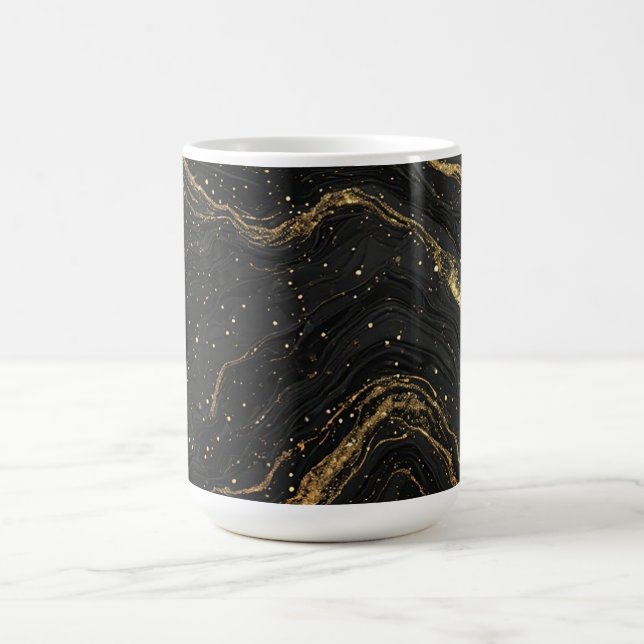Black Marble Gold Veins Luxury Abstract Kaffeetasse (Mittel)