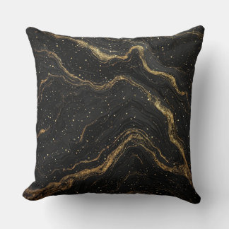Black Marble Gold Veins Luxury Abstract Kissen