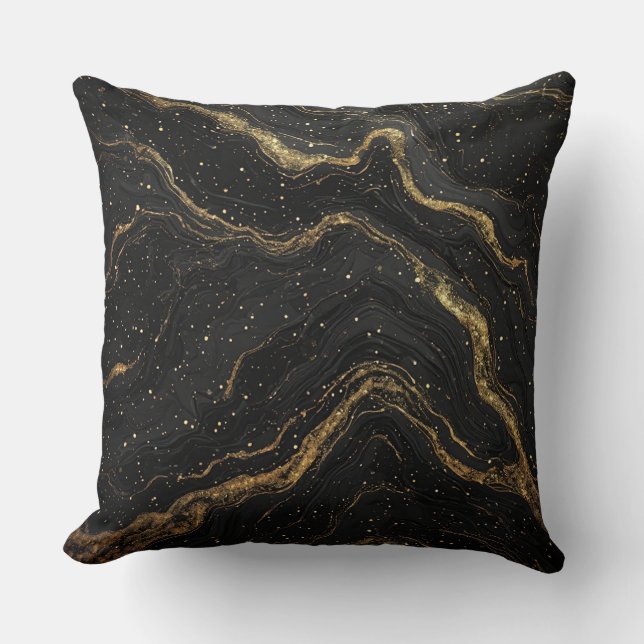 Black Marble Gold Veins Luxury Abstract Kissen (Vorderseite)