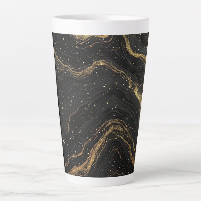 Black Marble Gold Veins Luxury Abstract Milchtasse (Vorderseite)