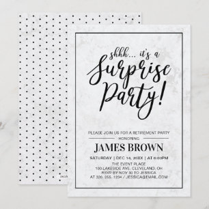 Black & Marble   Moderne Überraschungs-Ruhestandsf Einladung