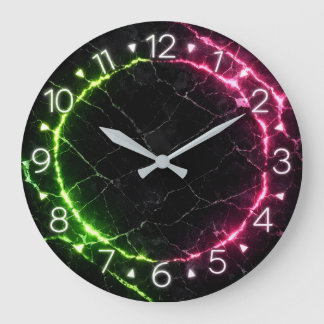 Black Marble Neon Clock Design Große Wanduhr