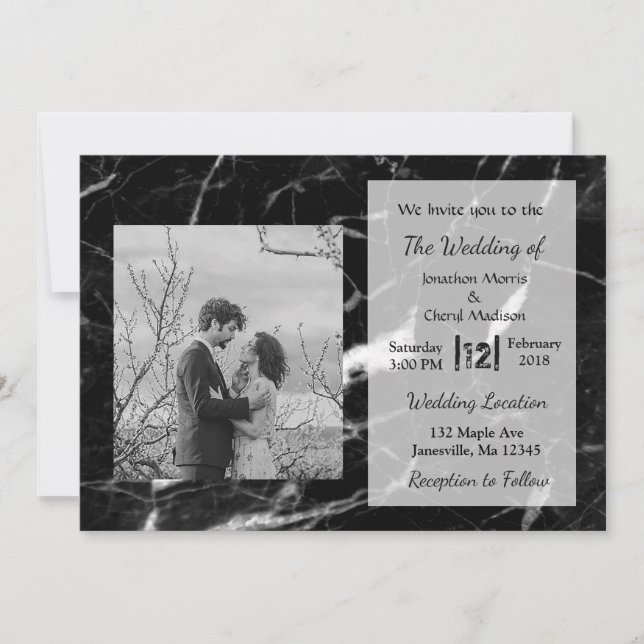 Black Marble Photo de mariage invitations (Devant)
