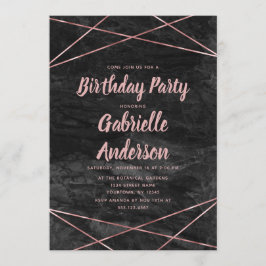 Black Marble Rose Gold Geburtstagsparty Einladung
