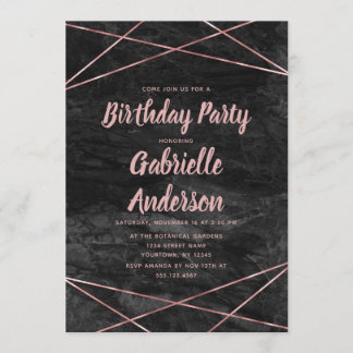 Black Marble Rose Gold Geburtstagsparty Einladung