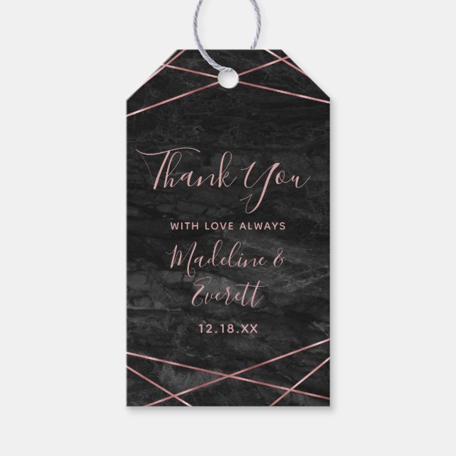 Black Marble Rose Gold Lines Geo Wedding Vielen Da Geschenkanhänger (Vorderseite)