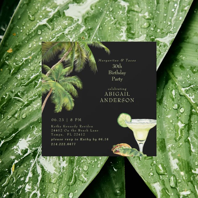 Black Margaritas & Tacos Tropical Square Birthday  (Von Creator hochgeladen)