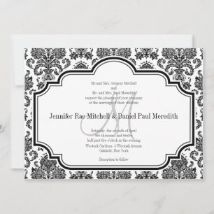 Black Mariage damassé Invitations Monogramme M