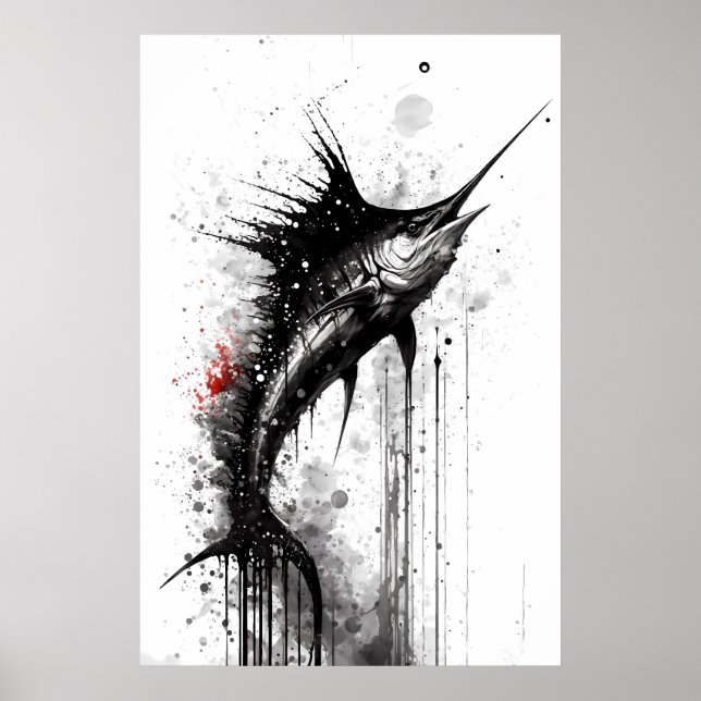 Black Marlin Ink Painting Poster (Vorne)