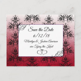 Black Maroon Damask Hochzeit Save the Date Postkar Postkarte