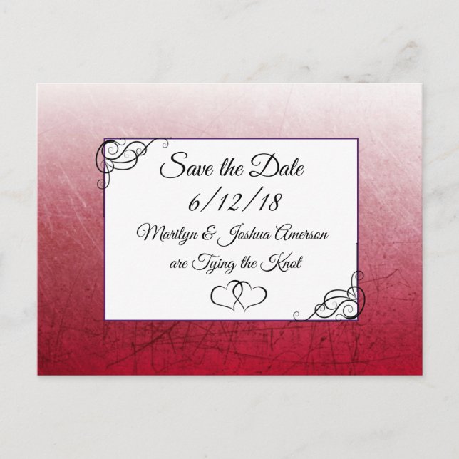 Black Maroon Wedding Save the Date Postcard Postkarte (Vorderseite)