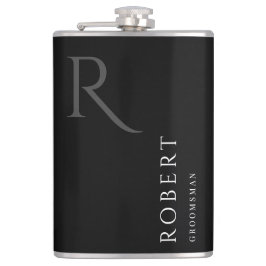 Black Masculine Monogram Trauzeugen Gift Flachmann