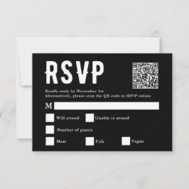 Black Meal Choice Wedding Scan Qr Code RSVP Card Karte