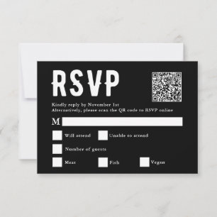 Black Meal Choice Wedding Scan Qr Code RSVP Karte